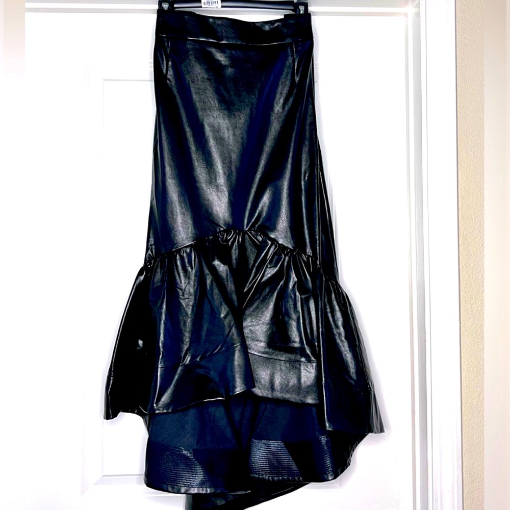 Black Faux Leather Ruffled Skirt